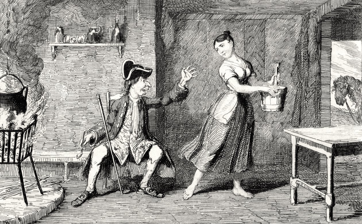 Jeannie Deans em seu pai Cottage, ilustração de &39;The Heart of Midlothian&39; por Sir Walter Scott (1771-1832) publicado em 1843 de George Cruikshank