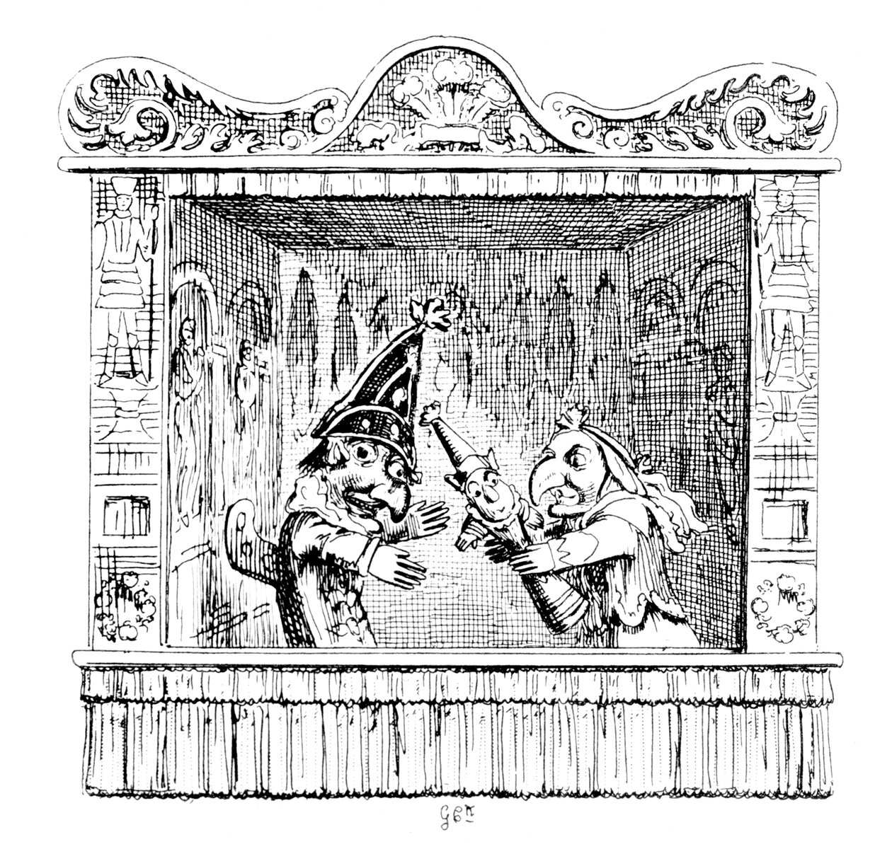 Judy insta o Sr. Punch a levar a criança de George Cruikshank
