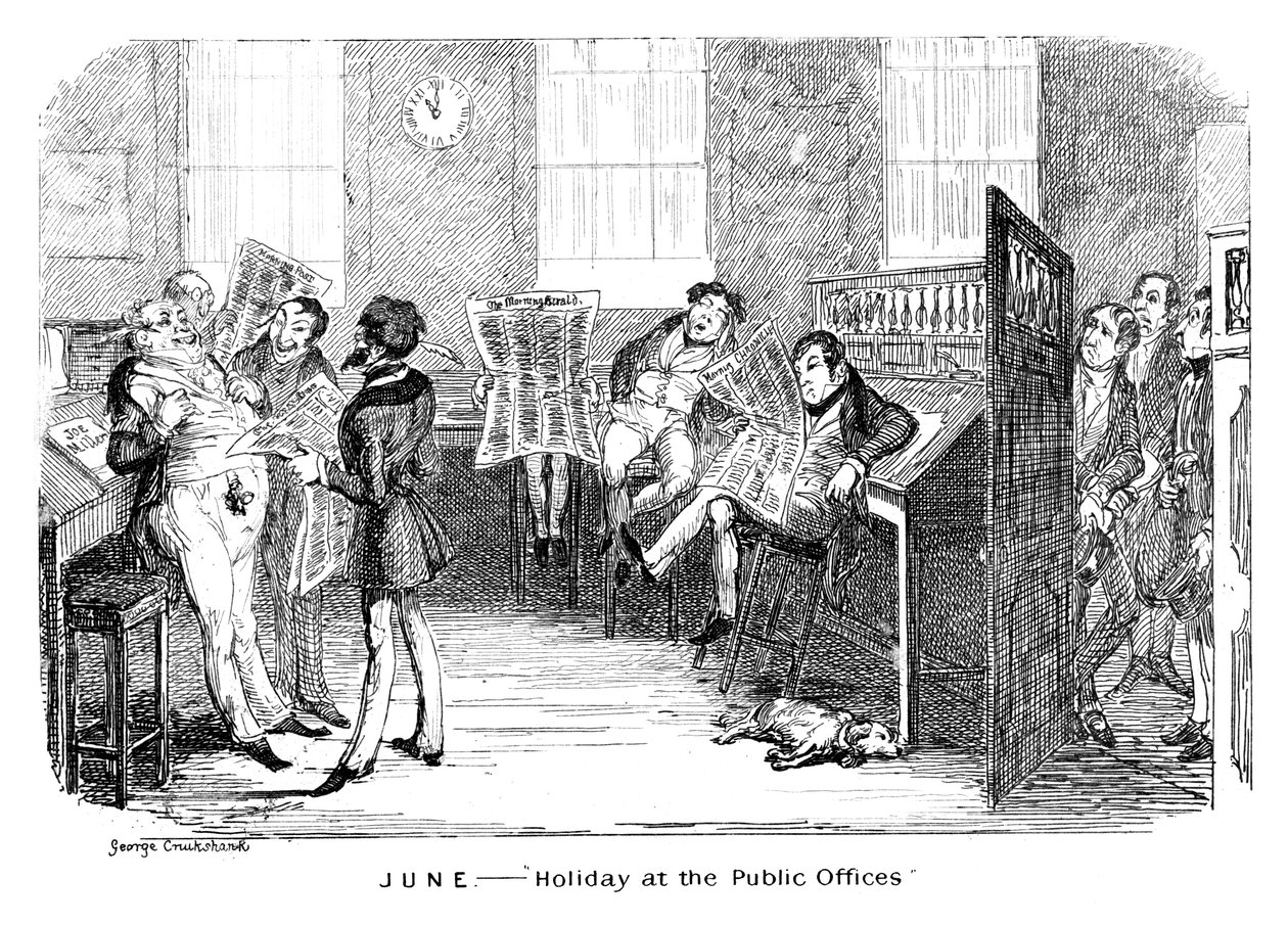 Junho - Feriado nos escritórios públicos, c1836. de George Cruikshank