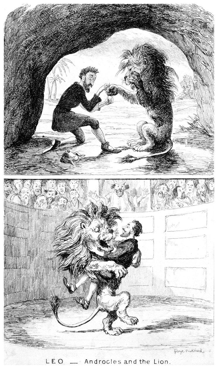 Leão - Androcles e o Leão, século XIX. de George Cruikshank