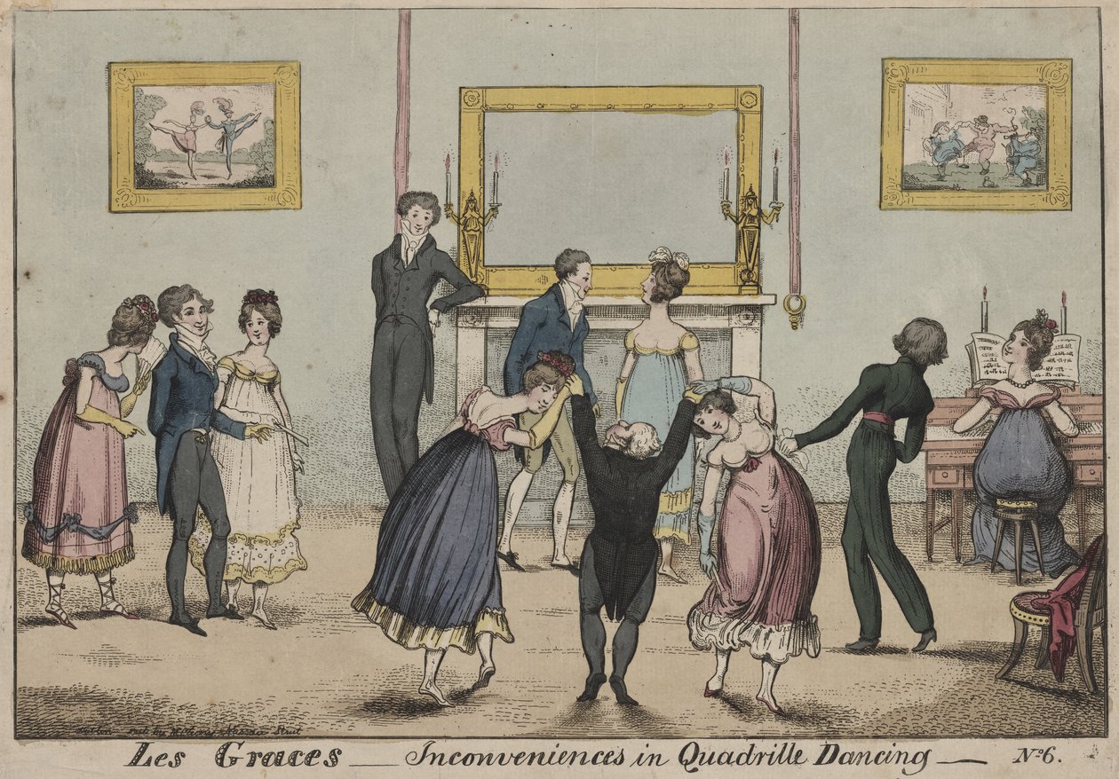 Les Graces, Inconvenientes na Dança Quadrilha, 1817 de George Cruikshank