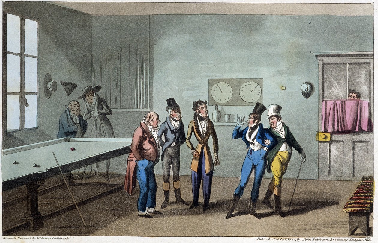 Les hommes à la salle de billard - in "Life in Paris" de David Carey, doente. de G. Cruikshank, Londres de George Cruikshank