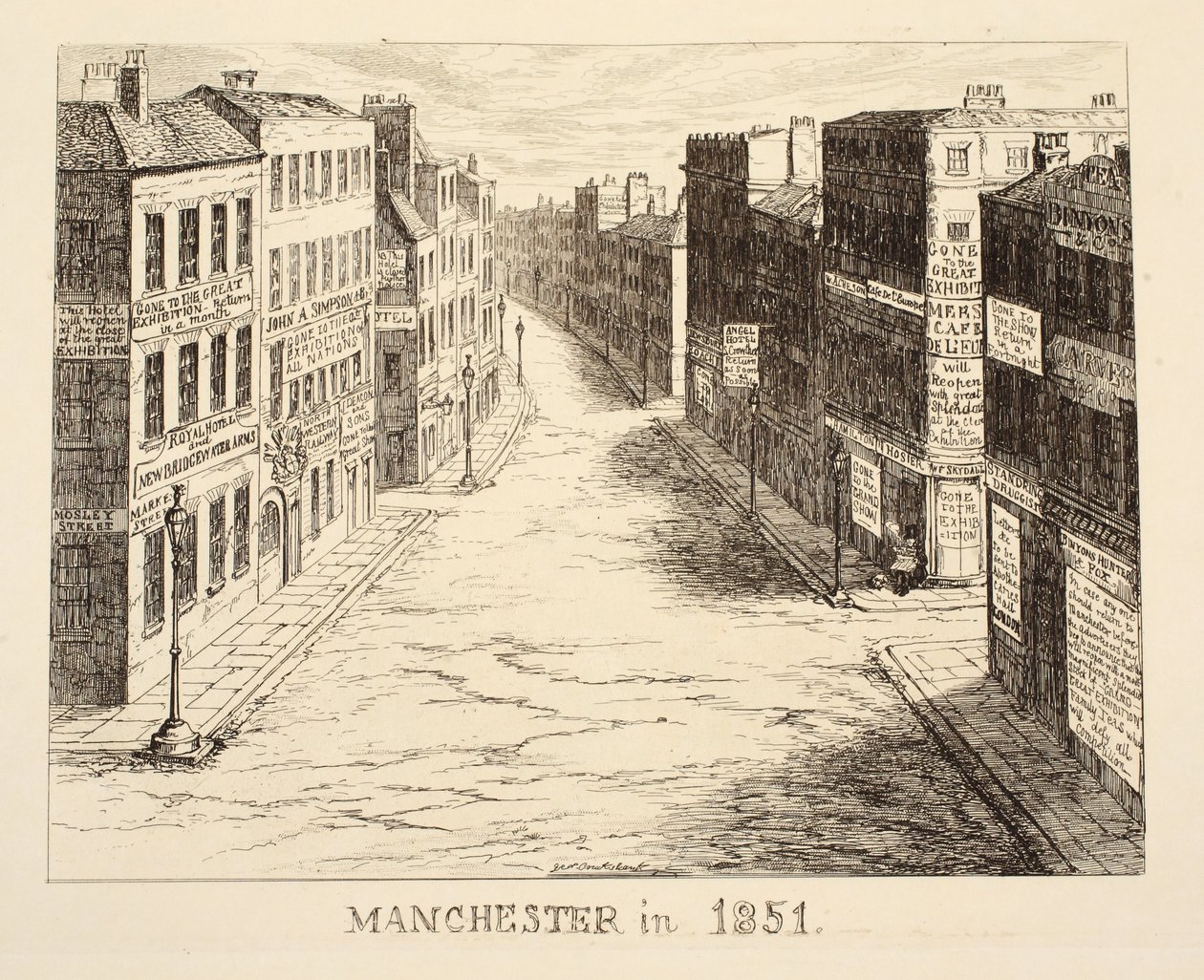 Manchester em 1851, a partir de 1851 ou As Aventuras do Sr. e Sra. Sandboys e família que vieram até Londres para se divertir e ver a Grande Exposição, pub. 1851 de George Cruikshank