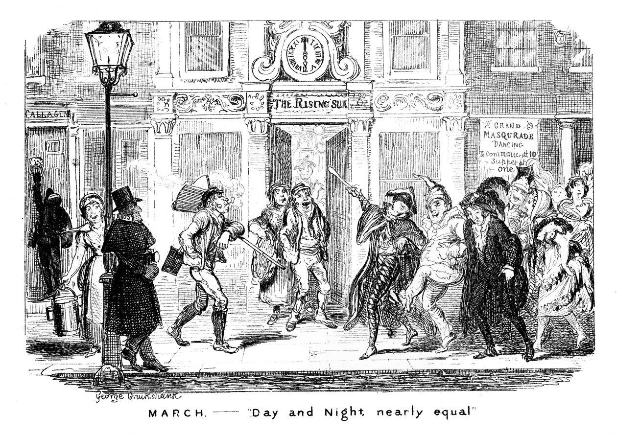 Março - Dia e Noite quase iguais, século XIX. de George Cruikshank
