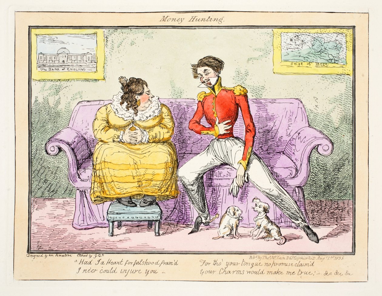 Caça ao Dinheiro, 1835 (gravura colorida à mão) de George Cruikshank