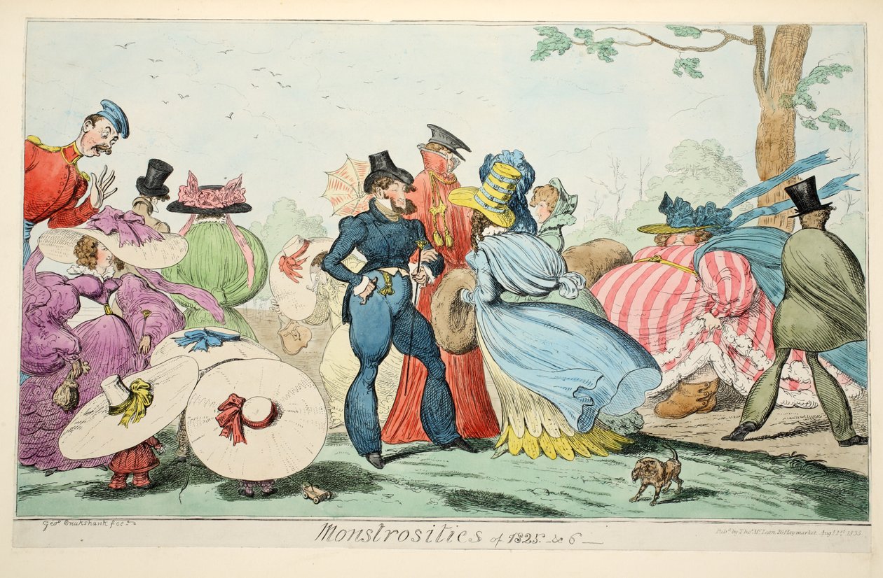 Monstruosidades de 1825 e 6, pub. 1835 (gravura colorida à mão) de George Cruikshank