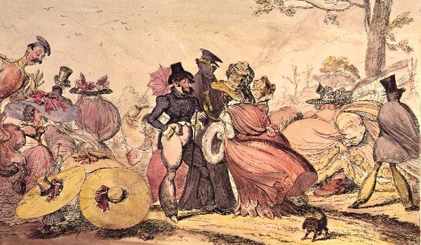 Monstruosidades de 1825 e 1826. (Desenho animado satírico de 19 c. English Fashions) de George Cruikshank