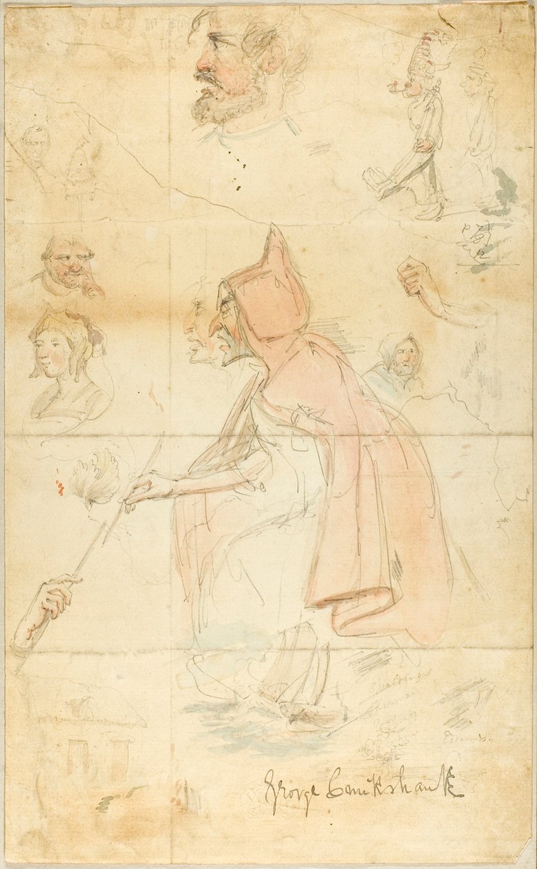 Mãe Shipton (reto); Folha de Esboços: Flor-de-Lis e Figuras (verso) de George Cruikshank