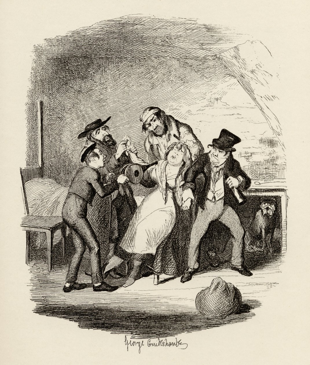 Sr. Fagin e seu pupilo recuperando Nancy, de "As Aventuras de Oliver Twist", de Charles Dickens (1812-1870), 1838, publicado por Chapman und Hall, 1901 de George Cruikshank