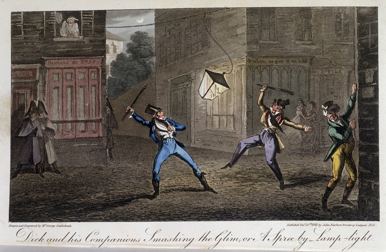 Night Tapage: Chahut et bruit - em "Life in Paris" de David Carey, Londres de George Cruikshank