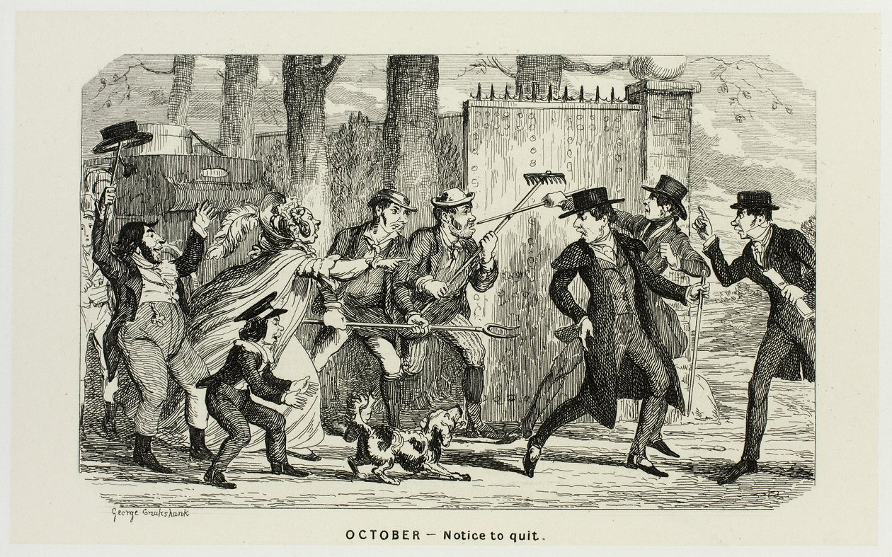 outubro - Aviso de desistência das gravuras em aço de George Cruikshank para The Comic Almanacks: 1835-1853 de George Cruikshank