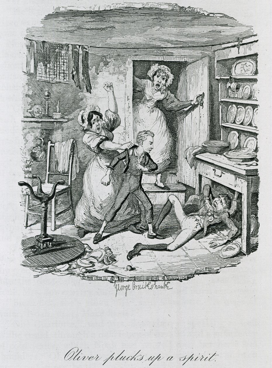 Oliver arranca um espírito, 1837 de George Cruikshank