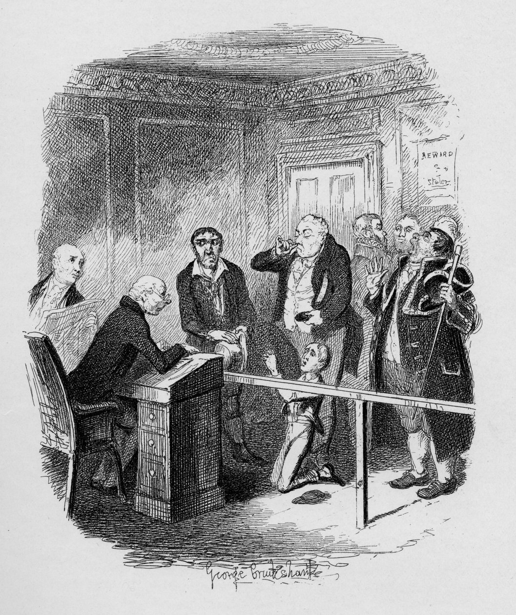 Oliver escapa de ser aprendiz de balé, de &39;The Adventures of Oliver Twist&39;, de Charles Dickens (1812-1870) 1838, publicado por Chapman und Hall, 1901 de George Cruikshank