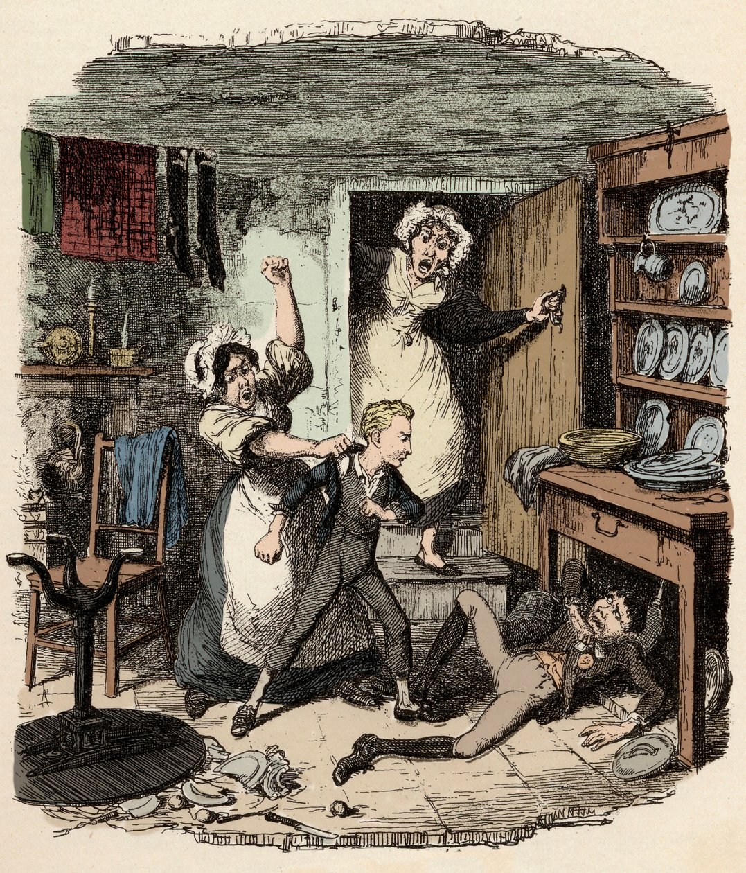 Oliver arranca um espírito - Ilustração para "Oliver Twist" (Olivier) (The Adventures of Oliver Twist) de Charles Dickens (1812-1870), par George Cruikshank (1792-1878) de George Cruikshank