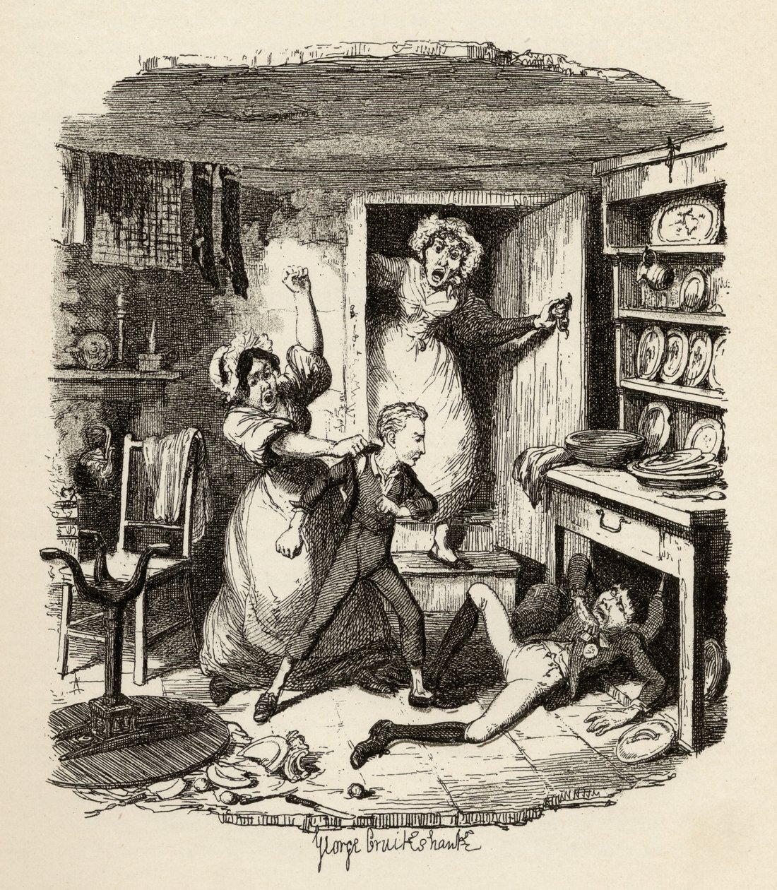 Oliver arranja um espírito, de "As Aventuras de Oliver Twist", de Charles Dickens (1812-1870), 1838, publicado por Chapman und Hall, 1901 de George Cruikshank