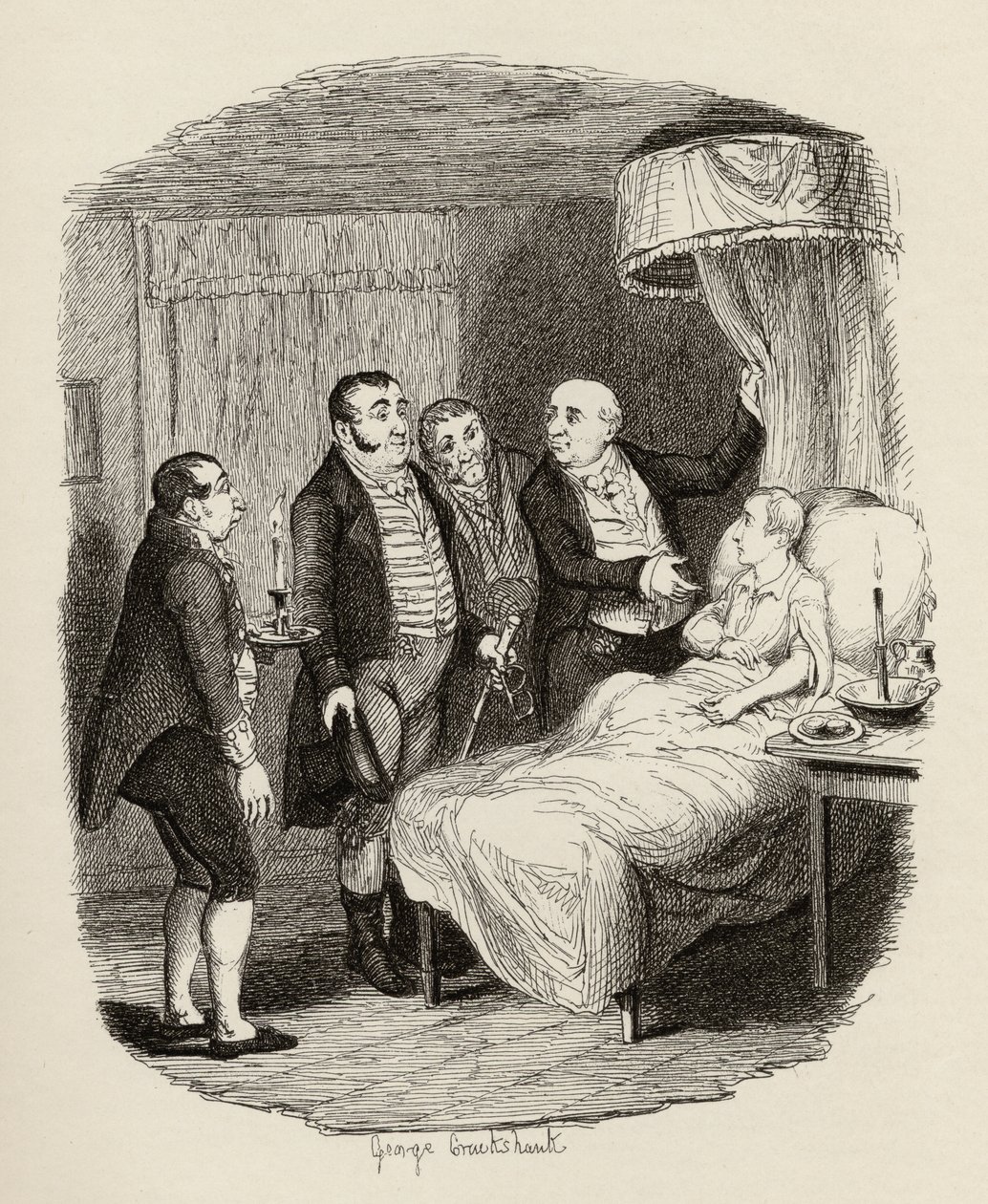 Oliver esperou pelos Bow Street Runners, de "As Aventuras de Oliver Twist" de Charles Dickens (1812-1870) 1838, publicado por Chapman und Hall, 1901 de George Cruikshank