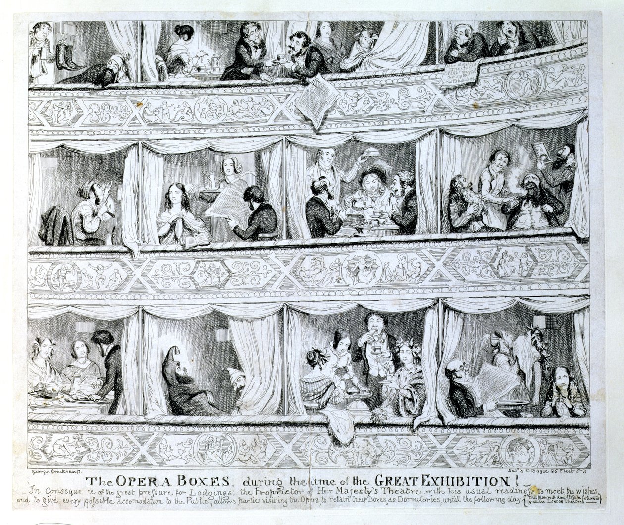 Caixas de Ópera durante o tempo da Grande Exposição, c.1851 de George Cruikshank