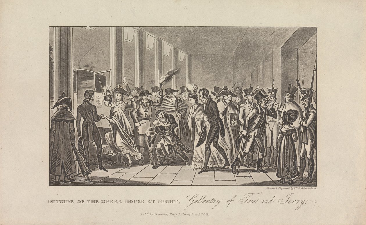 Fora da Casa de Ópera à Noite de George Cruikshank