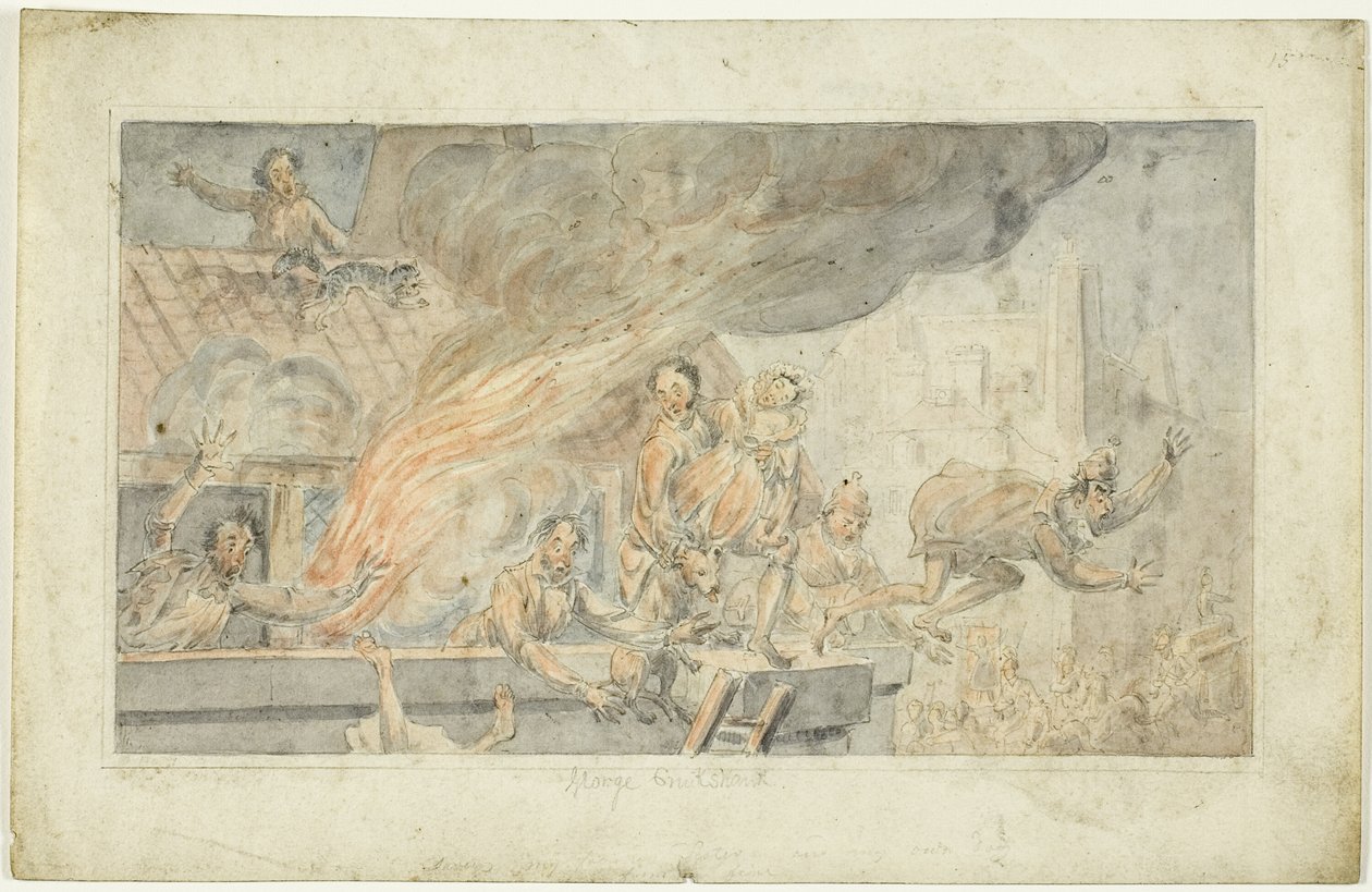 Pessoas a fugir de um edifício em chamas de George Cruikshank