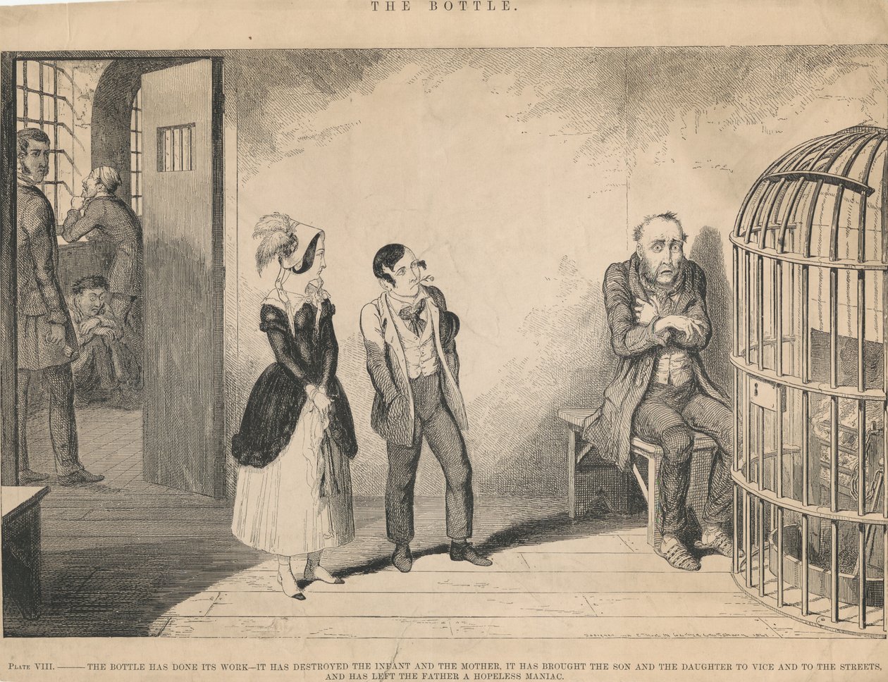 Lâmina VIII, «A garrafa cumpriu a sua função» de George Cruikshank