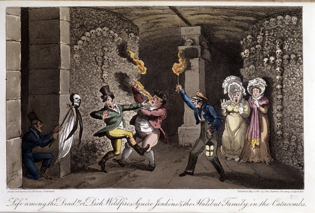 Promenade dans les catacombes - in "Life in Paris" de David Carey, doente. de Georges Cruikshank, ed. Faiburn, Londres de George Cruikshank