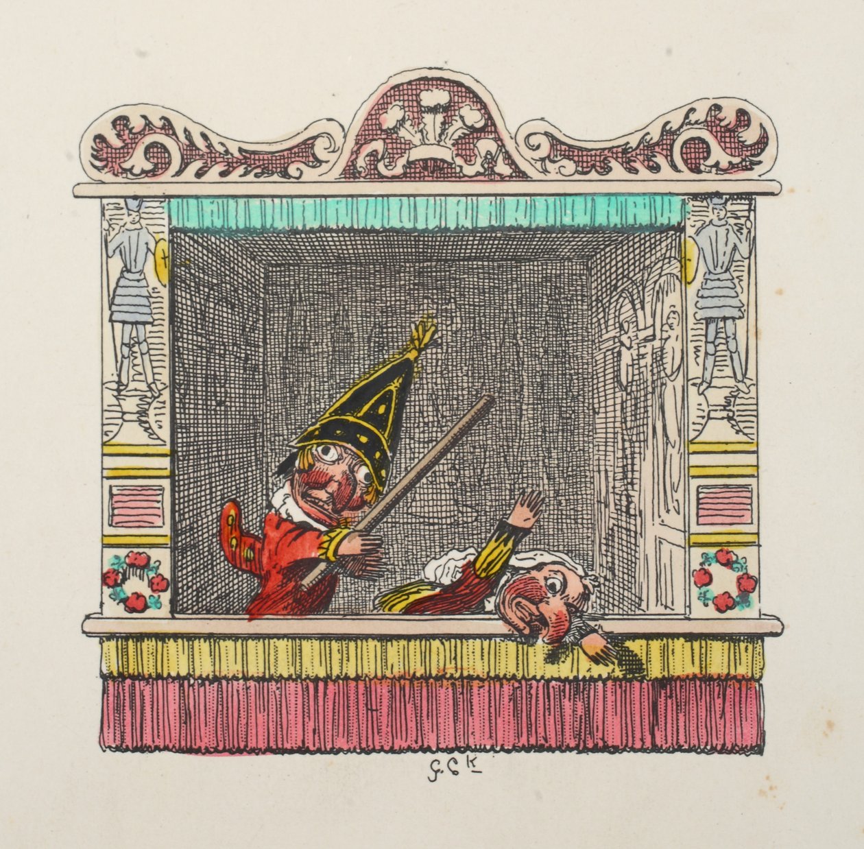 Punch e Judy do pub Punch e Judy. 1827 (gravura colorida à mão) de George Cruikshank