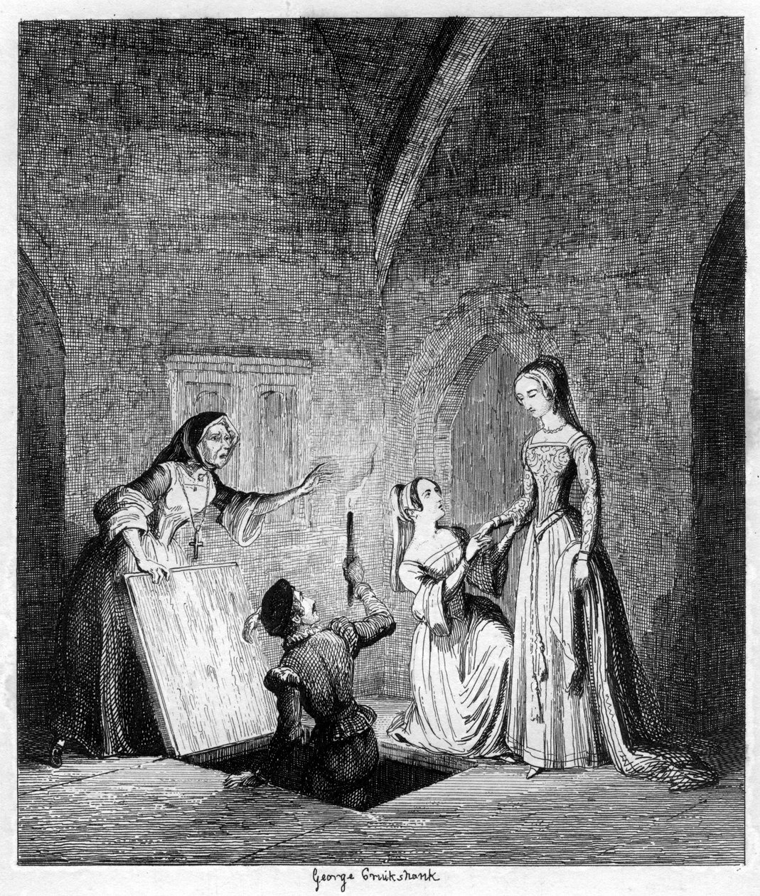 Vôo da rainha Janes da torre, 1553 1840 de George Cruikshank