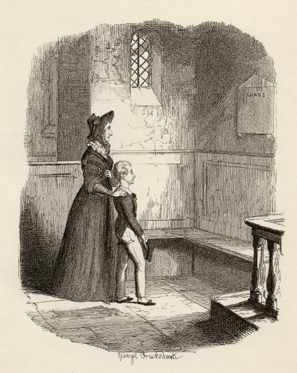 Rose Maylie e Oliver, de "As Aventuras de Oliver Twist", de Charles Dickens (1812-1870) 1838, publicado por Chapman und Hall, 1901 de George Cruikshank