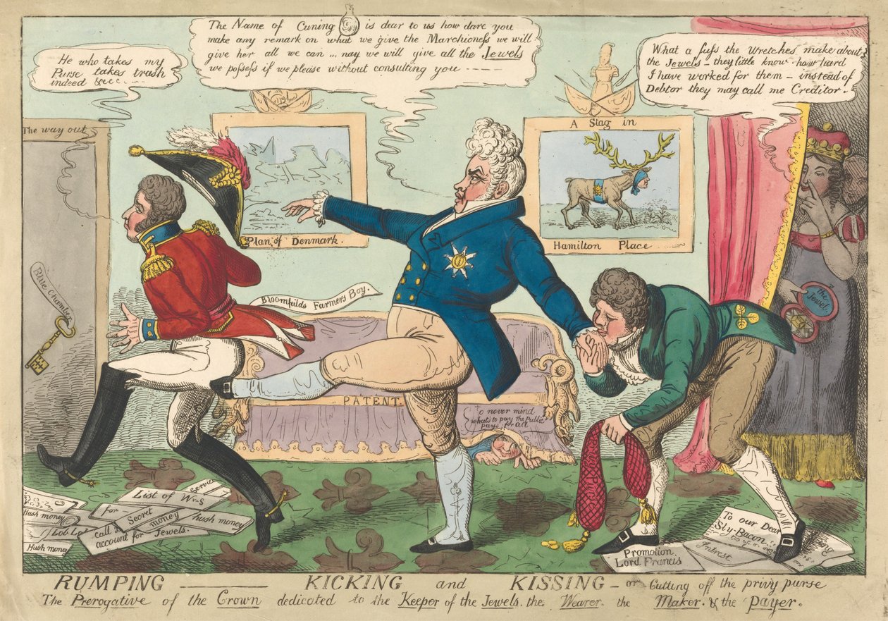 Rumping - Kicking and Kissing - oder - Abschneiden der Privy Purse de George Cruikshank
