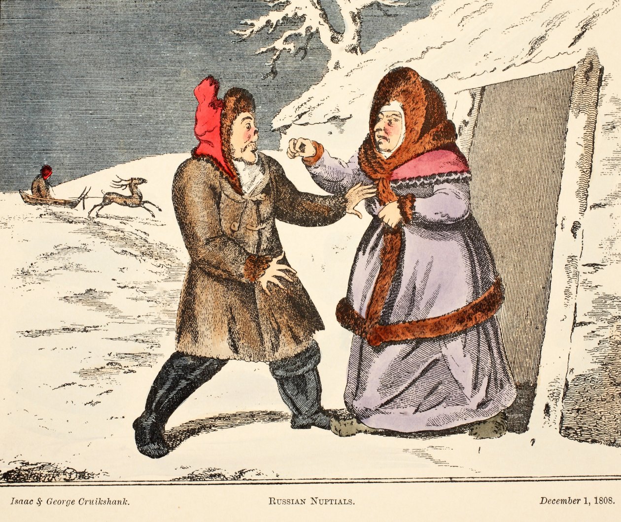 Núpcias russas, pub. 1808 (gravura colorida à mão) de George Cruikshank