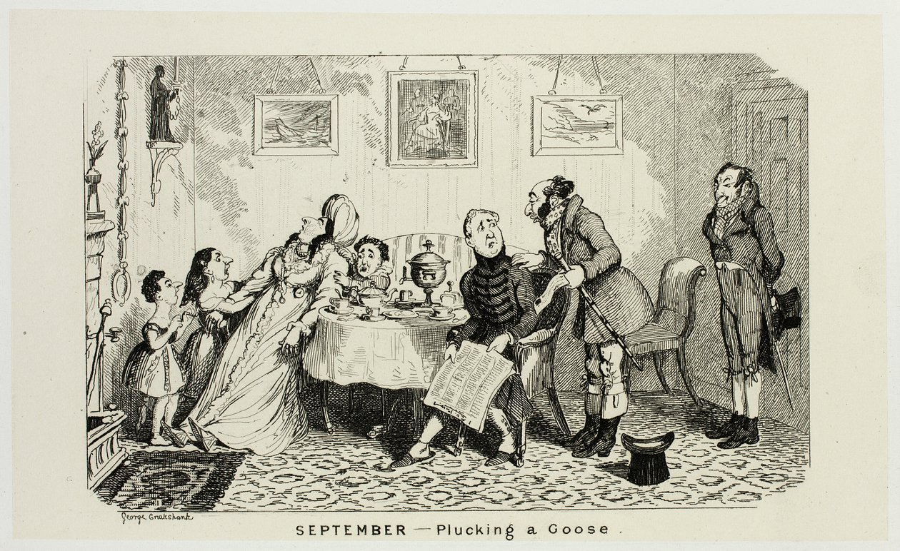 setembro - Depenar um ganso das gravuras em aço de George Cruikshank para The Comic Almanacks: 1835-1853 de George Cruikshank