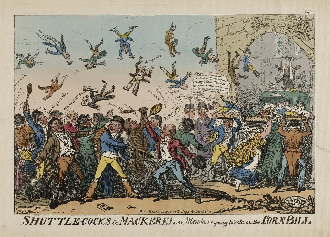 Shuttlecocks e Mackerel, ou Membros que vão votar a Lei do Milho, 14 de março de George Cruikshank