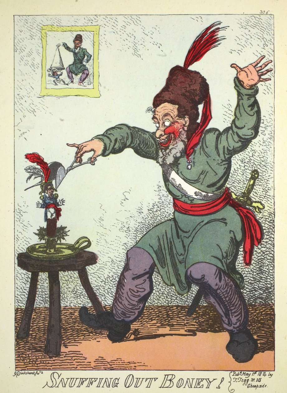 Snuffing out Boney, pub. por Thomas Tegg de George Cruikshank