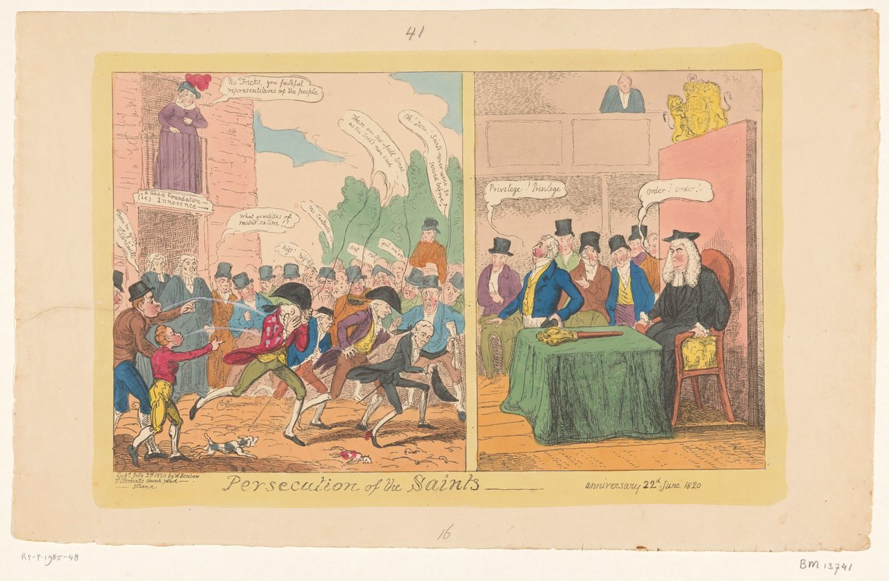 Cartoon sobre política interna inglesa, 1820
Perseguição dos Santos de George Cruikshank