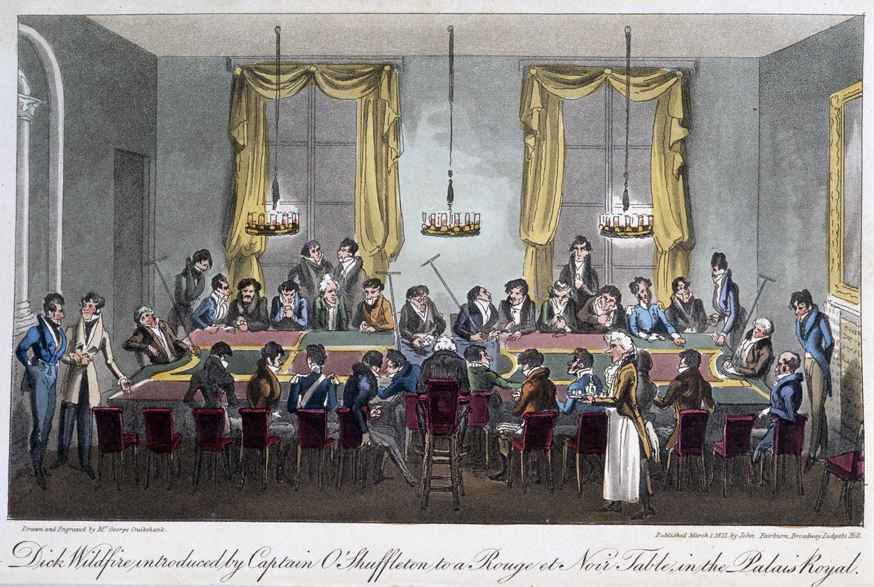 Tabela de jogos no Palais Royal - em "Life in Paris" de David Carey, Londres de George Cruikshank