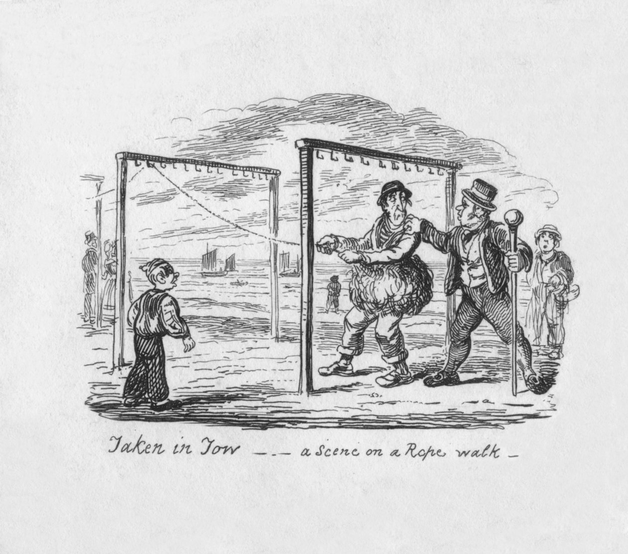 Tomado no reboque - uma cena em uma caminhada da corda, 1829 de George Cruikshank
