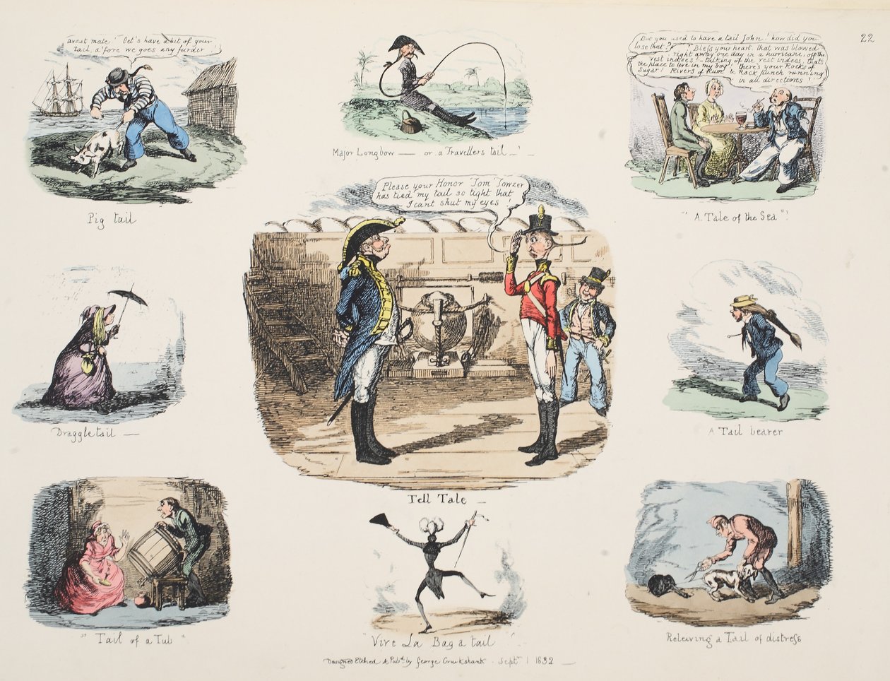 Tell Tale, pub. 1832 (gravura colorida à mão de George Cruikshank