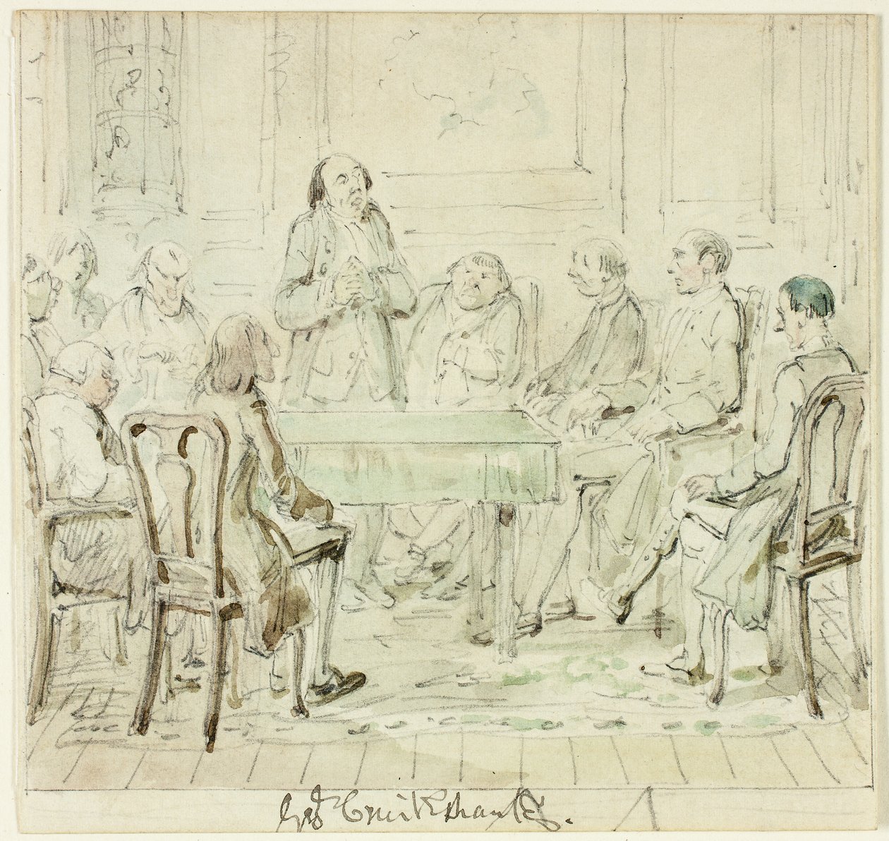 A Assembléia dos Superdotados: Mr.Bullock dirige-se a seus amigos de George Cruikshank