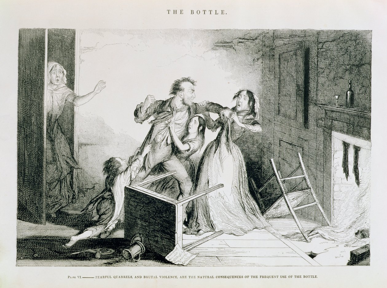 A Garrafa, a Placa VI, as Brigas Medrosas e a violência brutal são as conseqüências naturais do uso frequente da garrafa, 1847 de George Cruikshank