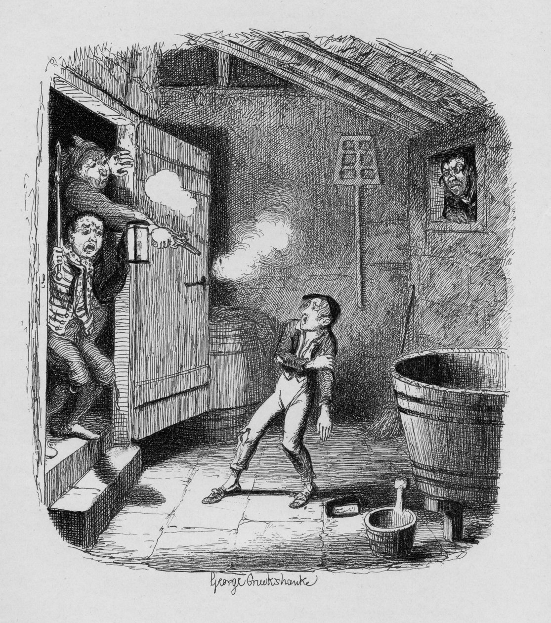 The Burglary, de "As Aventuras de Oliver Twist", de Charles Dickens (1812-1870), 1838, publicado por Chapman und Hall, 1901 de George Cruikshank