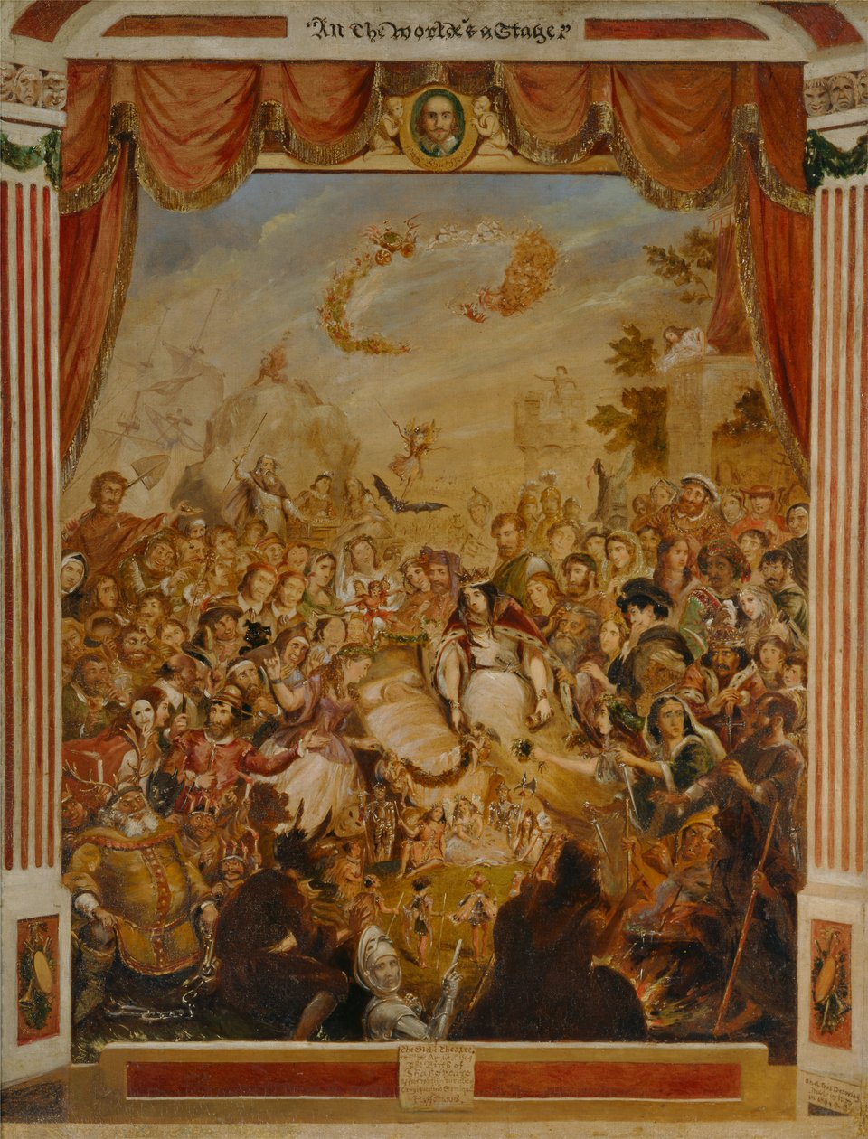 A primeira aparição de William Shakespeare (1564-1616) no palco do globo com parte de sua companhia dramática em 1564 de George Cruikshank