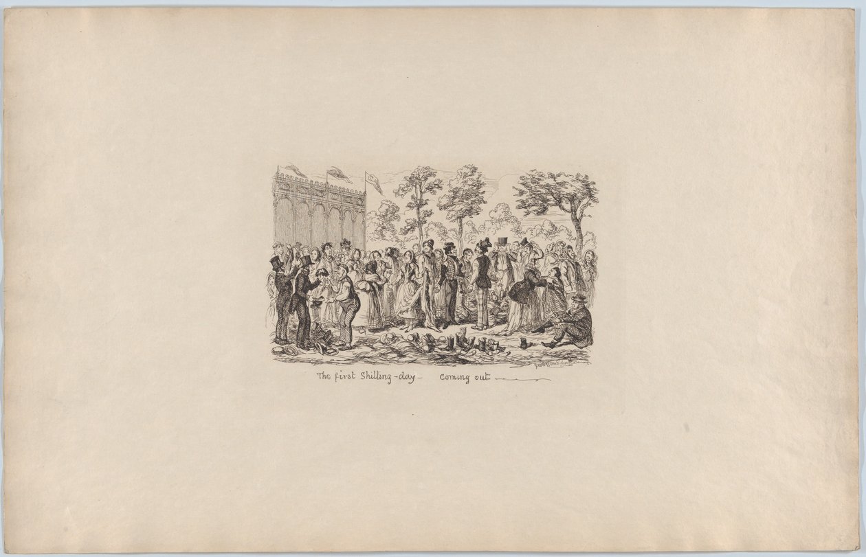 O primeiro dia de lançamento do xelim, 1851., 1851. de George Cruikshank