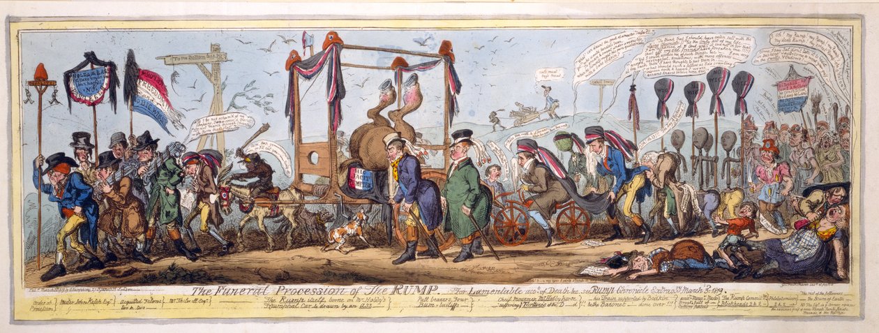 O cortejo fúnebre da alcatra, pub. 1819 (gravura colorida à mão) de George Cruikshank