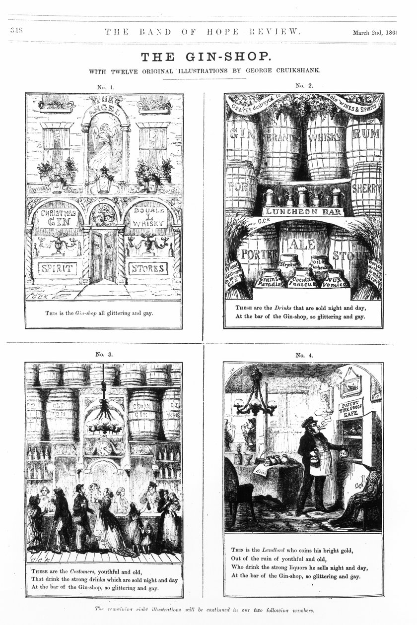 The Gin Shop, ilustração de &39;The Band of Hope Review&39;, 2 de março de 1868 de George Cruikshank