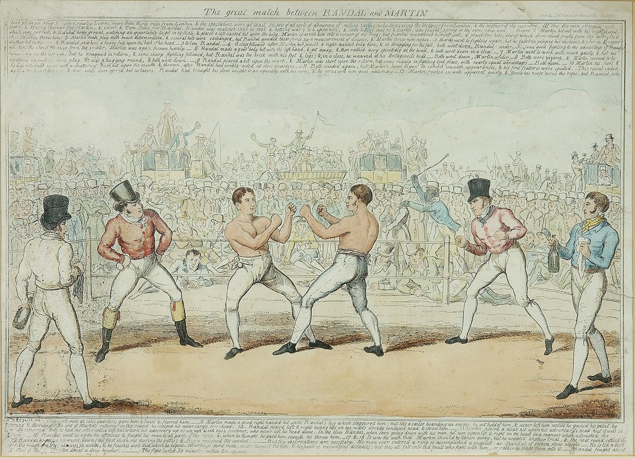 The Great Match Between Randall and Martin (gravura colorida) de George Cruikshank