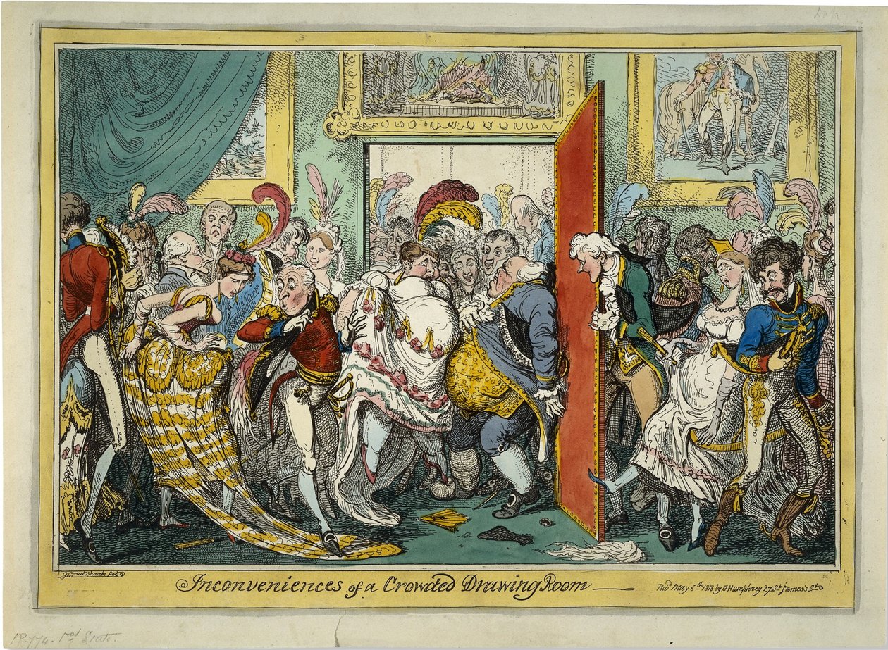 As inconveniências de uma sala de estar lotada, 1818 de George Cruikshank