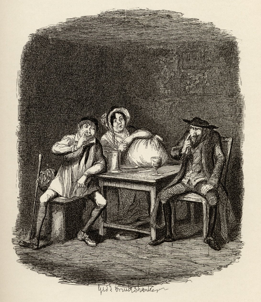 O judeu e Morris Bolter começam a entender um ao outro, de "As Aventuras de Oliver Twist", de Charles Dickens (1812-1870), 1838, publicado por Chapman und Hall, 1901. de George Cruikshank