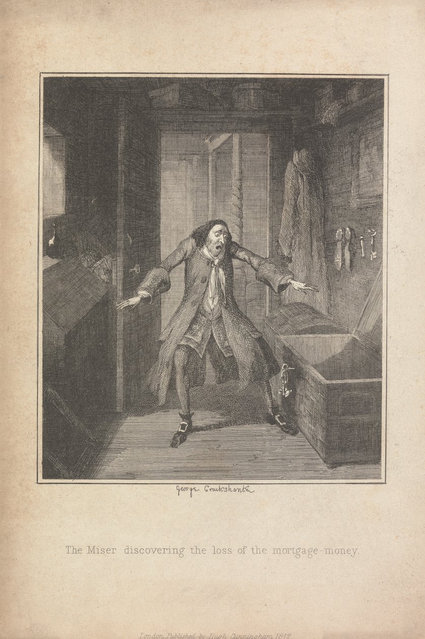 O Miser a descobrir a perda da hipoteca-money de George Cruikshank