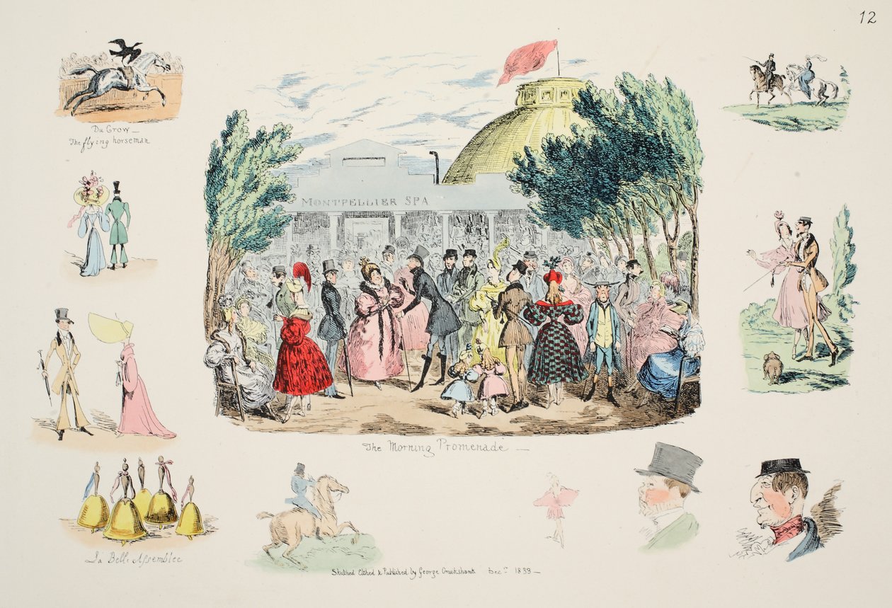O Morning Promenade, pub. 1833 (gravura colorida à mão) de George Cruikshank
