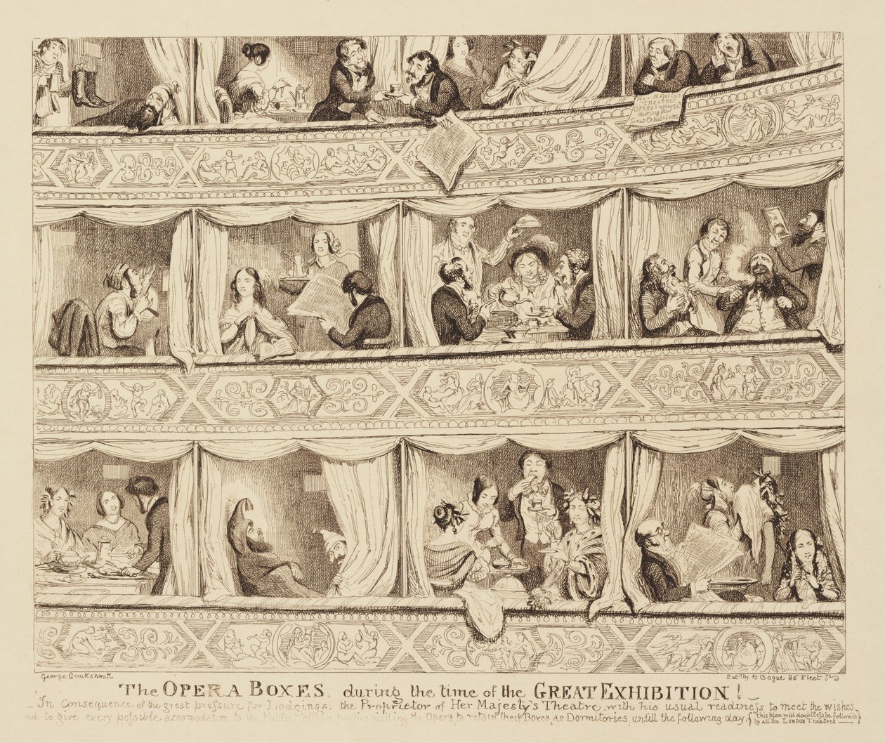 As caixas de ópera durante a época da grande exposição, 1851 de George Cruikshank